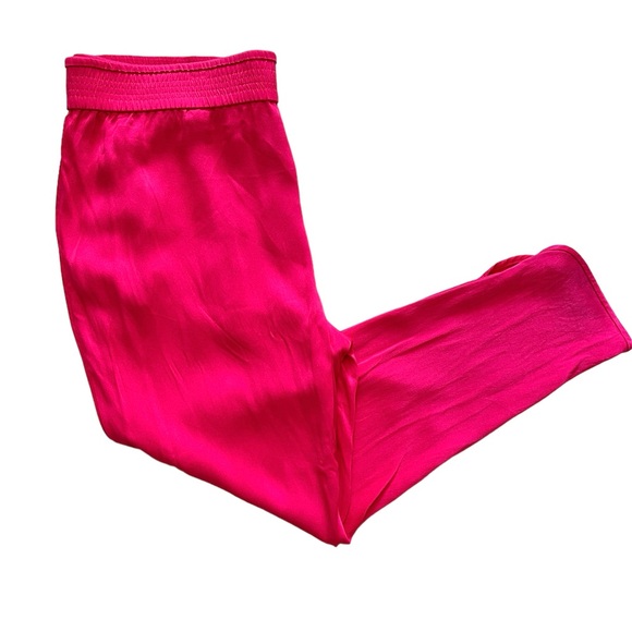 Zara Pink Magenta Elastic Waist Satin Split Hem Trousers Pants XL - Picture 3 of 4